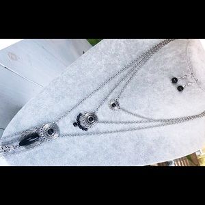Black and Silver Layered Tribal Necklace Set